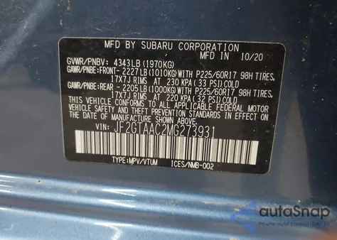 2021 Subaru Crosstrek z USA, uszkodzony, nr VIN JF2GTAAC2MG273931